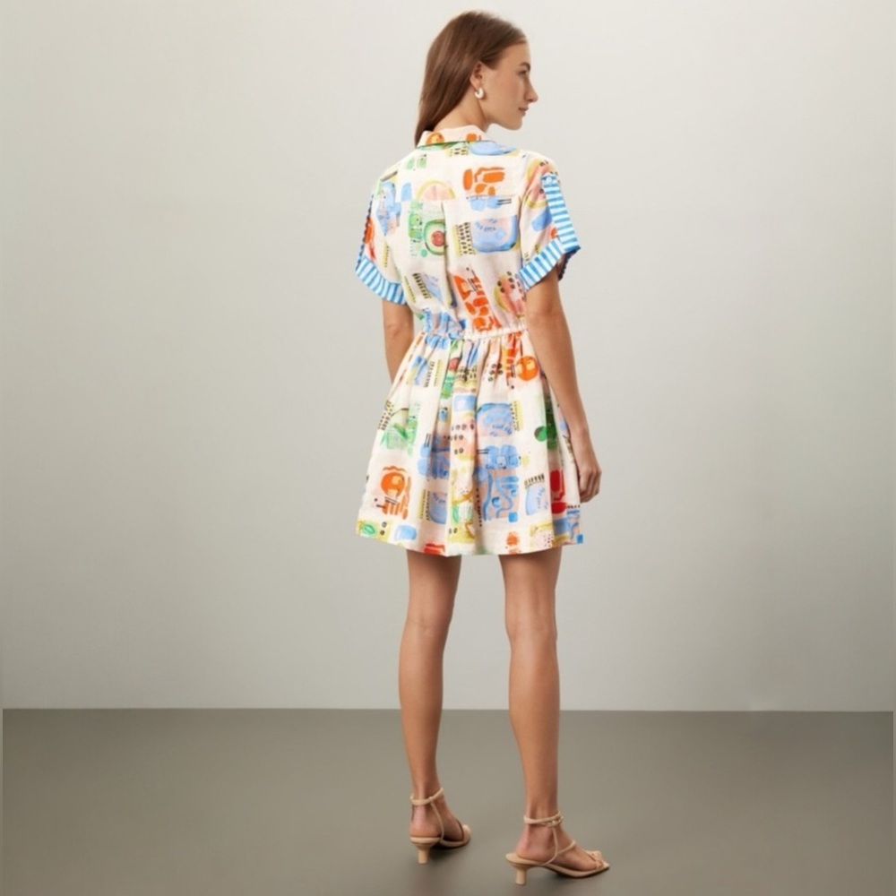 HUNTER BELL Multicolor Printed Cotton Mini Dress with Blue Trim - Picture 2 of 10